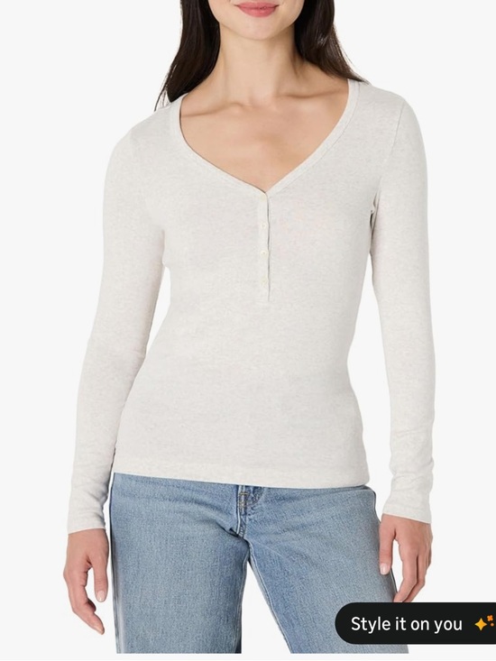 Amazon Essentials Tops - Amazon Essentials Women's Long-Sleeve Henley Top in Light Cream